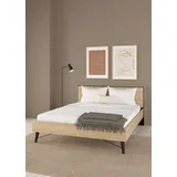 Andas Bett ANDAS "Ry Bettrahmen, Bettgestell, Doppelbett", braun (jackson hickory), B:192,6cm H:91,3cm L:206cm, Betten, Bett, mit hohem Kopfteil, Beine aus Vollholz