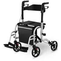 Uniprodo 2in1 Rollator Transportstuhl Gehhilfe Aluminium Silber 85,5-98 cm 136 kg