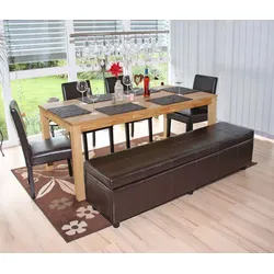 Garnitur Sitzgruppe Bank mit Aufbewahrung Kriens XXL+4 St√ohle Littau, Leder ~ braun