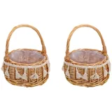 Cabilock 2 Stück Weidenkorb mit Blumen für Hochzeiten Geflochtener Blumenkorb mit Griff Geflochtener Korb für Die Hochzeit Geflochtener Osterkorb mit Griff Rustikaler Blumenmädchenkorb für Khaki