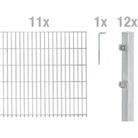 GAH Alberts Alberts Doppelstabmattenzaun als Zaun-Komplettset (24 tlg.) feuerverzinkt Höhe 2,43 m Länge 27,5 m - Silber