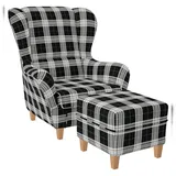 Supellex Sofia Ohrensessel mit Hocker | Design Oxford kariert