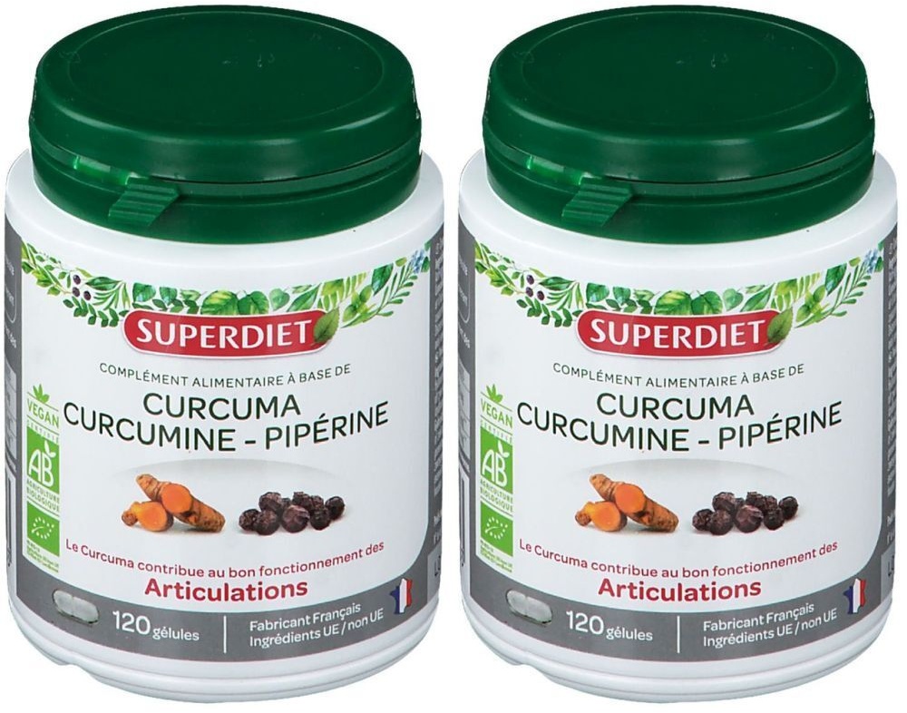 SUPERDIET Curcuma Curcumine - Pipérine BIO 2x120 pc(s) capsule(s)