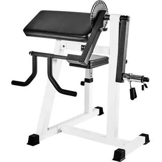 Bad Company Bizeps / Trizeps Curl Maschine mit Hantel-Ablage für bis zu 80 Kg Hantelscheiben 30/31 und 50/51 mm I BCA-21