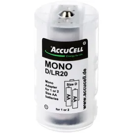 AccuCell Universal Mono D Adapter im 2er Pack für 1 oder 2 Mignon, AA, LR6, FR6 Batterie oder Akku