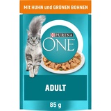 PURINA ONE Adult Katzenfutter nass, zarte Stückchen in Sauce mit Huhn, 26er Pack (26 x 85g)