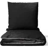 nyvi Winter Bettwäsche Set DreamScience Cashmere Touch - Kuschelweich & Wärmend - Mit Reißverschluss Größe:155x220 + 80x80 cm grau/schwarz