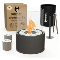 Monster24 Tischfeuer Bio-Ethanol Tischkamin für Indoor & Outdoor, Echtfeuer-Dekokamin (Höhe 36 cm / Durchmesser 26 cm) schwarz 36 cm