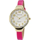 Excellanc Damenuhr rosa Kunstlederband Analog Quartzwerk goldfarbene Ziffern
