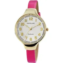 Excellanc Damenuhr rosa Kunstlederband Analog Quartzwerk goldfarbene Ziffern