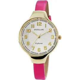 Excellanc Damenuhr rosa Kunstlederband Analog Quartzwerk goldfarbene Ziffern