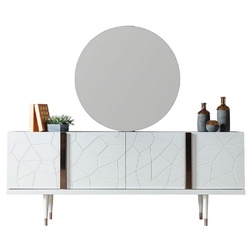 Casa Padrino Luxus Möbel Set Weiß / Kupfer - 1 Sideboard mit 4 Türen & 1 Spiegel - Moderne Massivholz Möbel - Luxus Kollektion