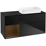 Villeroy & Boch Finion Waschtischunterschrank F682GNPD 120x60,3x50,1cm, Regal links Walnut veneer, Black matt lacquer