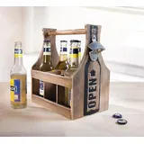 Dekoleidenschaft Flaschenträger aus Holz für 6 Bierflaschen, mit Öffner im Shabby Look, Männerhandtasche, Bierflaschenträger, Bierflaschenhalter, Getränketräger, Bierträger