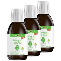 NORSAN Premium Omega 3 hochdosiert (3x 100ml) / 2000mg Omega-3 Tagesdosierung/Algenöl reich an EPA & DHA - 800 IE Vitamin D3 / 100% veganes Omega 3 Öl aus nachhaltiger Kultivierung