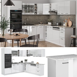 Vicco Eckküche R-Line, Weiß Hochglanz/Weiß, 237 x 247 cm ohne Arbeitsplatte