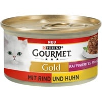 48 x 85g Gold Raffiniertes Ragout Rind und Huhn Duo Gourmet Katzenfutter nass