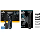 Bundle of Braun Series 5 Rasierer Herren Elektrisch, Rasierapparat, Wasserdicht, Made in Germany, 52-B7000cc, Blau + Braun Series XT3 Gesicht & Körper, Wasserdicht, XT3200, Schwarz