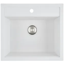 Caressi White Line quadratisches Spülbecken für Aufbau CAGR50KRWH-TU, Küchenspüle weiß Quarz, 56 cm x 51 cm