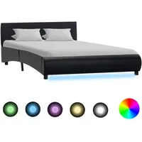 VidaXL Bettgestell mit LED Schwarz Kunstleder 140×200 cm