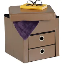 Relaxdays Sitzhocker, Sitzwürfel mit Stauraum, HBT: 38 x 38 x 38 cm, faltbar, Aufbewahrungshocker mit Schubladen, Taupe