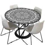 Morbuy Tischdecke Outdoor Rund 120 cm, Elastisch Rund Abwaschbar Tischdecken Wasserabweisend Lotuseffekt Garten Tischdecke Schwarz Mandala Table Cloth, Ideal für 100cm-110cm