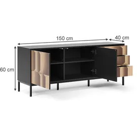 Vicco Eliza Lowboard 150 x 60 cm Schwarz/Eiche MDF