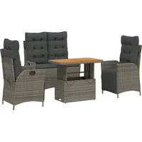 VidaXL 4-tlg. Garten-Essgruppe mit Kissen Grau Poly Rattan