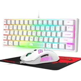 Maus Set Weiß, QWERTY Layout RGB Regenbogen LED Beleuchtet Mechanische Gefühl Ergonomische Tastatur, 12000 DPI Bienenwabe Maus USB Verkabelt Fur PC