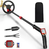 Metalldetektor für Kinder, Metalldetektor Klein mit wasserdichte Suchspule und LCD-Bildschirm, Einstellbarer Länge 66-83CM Metalldetektor Kinder mit Rechen und Schaufel für die Metallsuche (Rot)