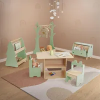 Joyz Kindermöbel Set aus Holz, 3tlg Kindersitzgruppe Tisch 2 Stühlen, Kinderregal Kroko mit Ablage & Kiste, Bücherregal Kinder Tanne mit 4 Rollen, Kleiderständer Kleiderstange Baum, Kinderzimmer Möbel