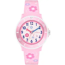 s.Oliver Kinderuhr, mit süßem Blumenprint SO-4499-PQ - rosa