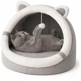 QLS Plüsch Katzenhaus mit Kissen 31x30x28cm - warmes weiches Katzenbett Indoor 11416 - Grau