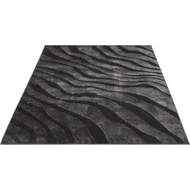OTTO home Teppich OTTO HOME "Benia, Hoch-Tief-Struktur", schwarz, B:200cm H:19mm L:300cm, Kunstfaser, Teppiche, Teppich, Wellen-Design, leichter Glanz, modern, Wohnzimmer, Schlafzimmer