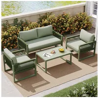 Flieks Gartenlounge-Set, 4 Sitzer Gartenmöbel Sitzgruppe Balkonset aus Eisen und Seil grün