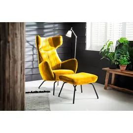 KAWOLA Ohrensessel LOTTE Velvet 79 x 117 x 79 cm Gelb mit Hocker