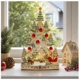 Hti-Living LED Schwibbogen Weihnachtsbaum mit Kugeln und Schlitten