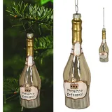 CEPEWA Christbaumschmuck Prosecco Flasche | Glas 15x4,5cm Silber Gold | Baumschmuck Anhänger Weihnachtsschmuck (1 x Christbaumschmuck Prosecco)