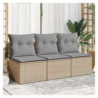 vidaXL Gartensofa mit Kissen 3-Sitzer Beige Poly Rattan