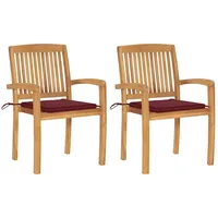 VidaXL Gartenstühle 2 Stk. mit Weinroten Kissen Massivholz Teak