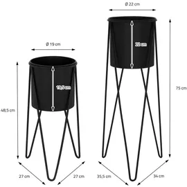 ML-Design Blumenständer 2er Set 27 x 27 cm Schwarz