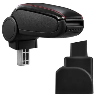 pro.tec Mittelarmlehne Armauflage mit Staufach gepolstert schwarz mit roten Nähten