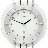 CV AMS 5248 Wanduhr Funk Funkwanduhr mit Pendel silbern modern Pendeluhr mit Glas