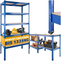tectake® Schwerlastregal, mit 5 Böden, mit Querstreben, abgerundeten Kanten und bodenschonende Kunststoffkappen, 90,5 x 45,5 x 180,5 cm