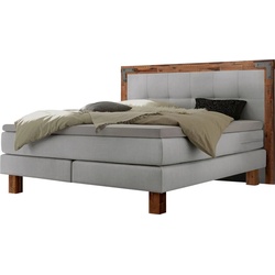 HASENA Boxspringbett Memphis, im Vintagelook, Massivholz-Umrandung, Tonnentaschen-Federkernmatratze braun|grau 158 cm x 206 cm