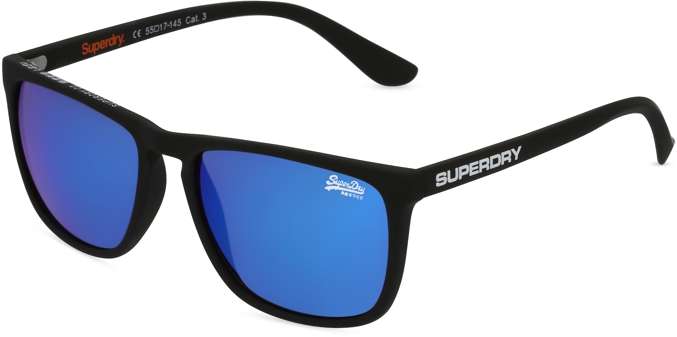 Superdry SHOCKWAVE Unisex-Sonnenbrille Vollrand Eckig Kunststoff-Gestell, schwarz