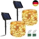 Nurkoo [2 Stück] Solar Lichterkette Aussen, 12M 120 LED Außen IP64 Wasserdicht Kupferdraht Lichterketten für Weihnachten Partys Garten Hochzeiten Dekoration, Warmweiß