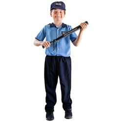 Karneval-Klamotten Polizei-Kostüm Polizist Jungen Uniform mit Polizeimütze, Kinderkostüm Komplettkostüm mit Mütze Karnevalkostüm blau|schwarz 152