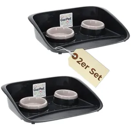 GarPet 2er Set Futterstation Hund 2 Näpfe Futterbar mit erhöhter Rückwand Hundenapf erhöht Hundebar Futternapf Unterlage Matte Hunde Napfset Katzen