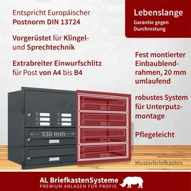 AL Briefkastensysteme Premium Unterputz Briefkasten 6 Fach Anthrazit inkl. Zeitungsfach